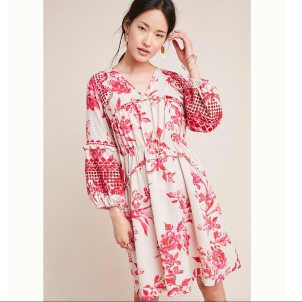 Anthropologie Vineet Bahl long sleeve floral linen dress